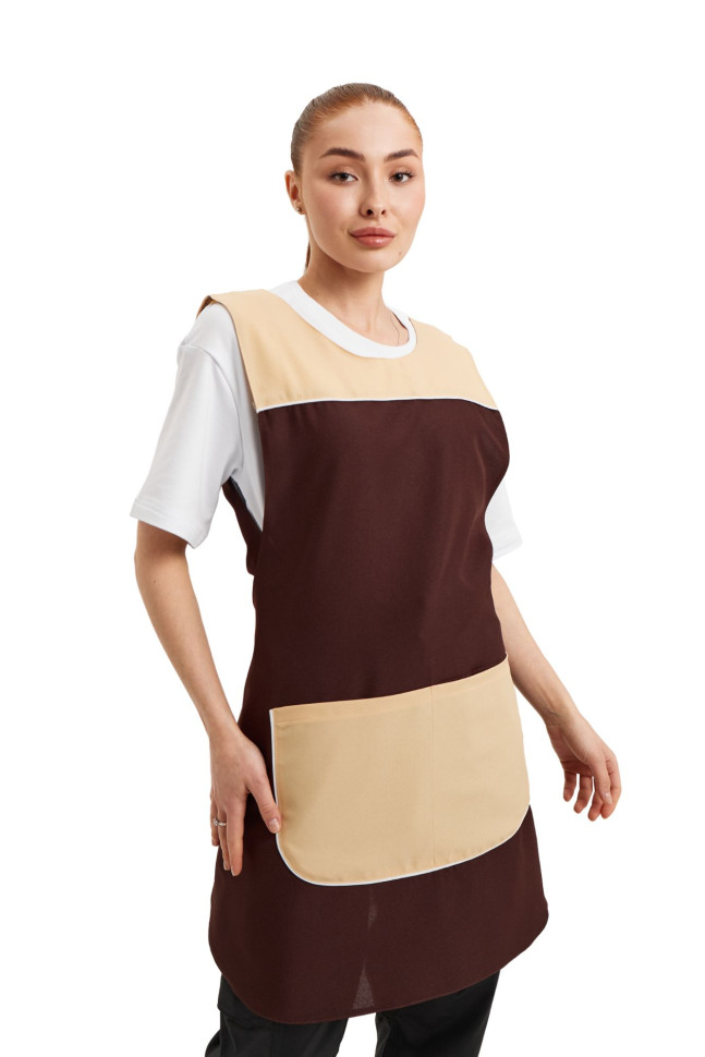 Фартух із нагрудником двосторонній "Кокетка" коричнево-бежевий