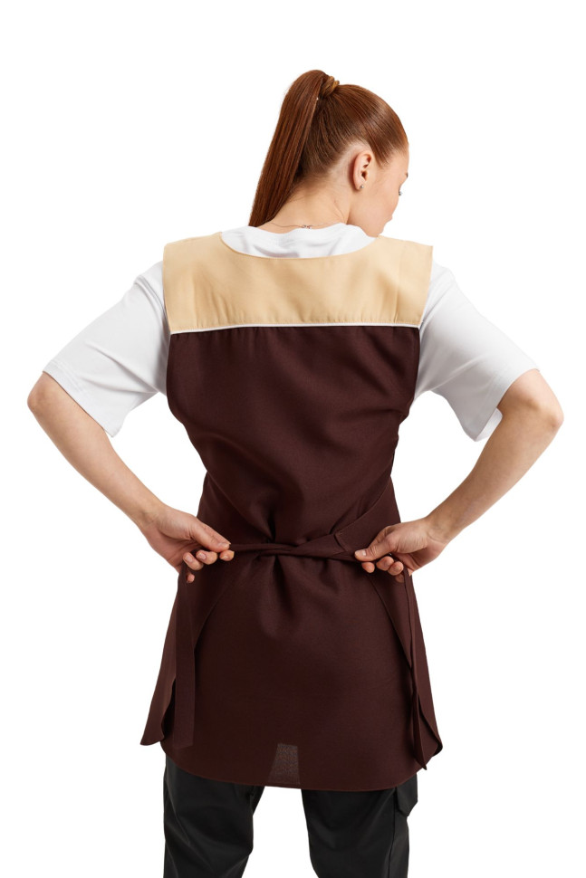 Фартух із нагрудником двосторонній "Кокетка" коричнево-бежевий