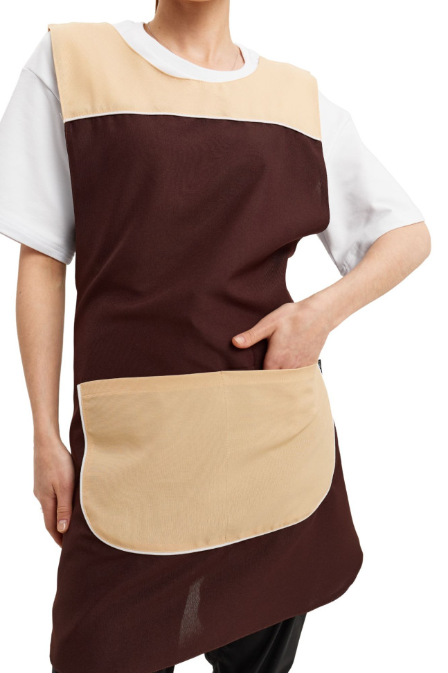 Фартух із нагрудником двосторонній "Кокетка" коричнево-бежевий