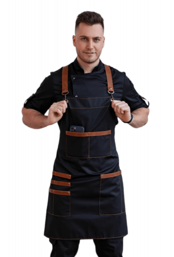Water-repellent apron with bib black "Leather"