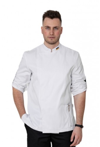 Китель водоотталкивающий поварской &quot;White&quot; белый с флагом Украины