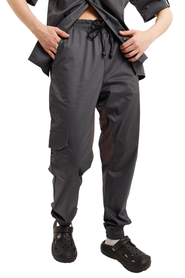 Брюки поварские серые Джогеры с сеткой унисекс  