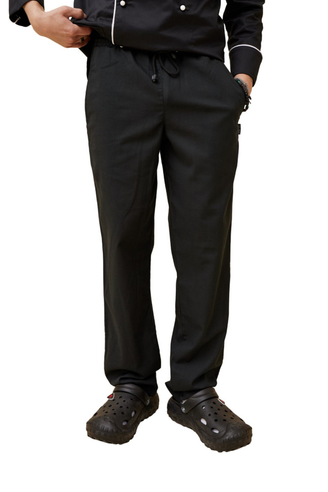 Pantaloni de bucătar unisex, negri, 100% bumbac, cu buzunare