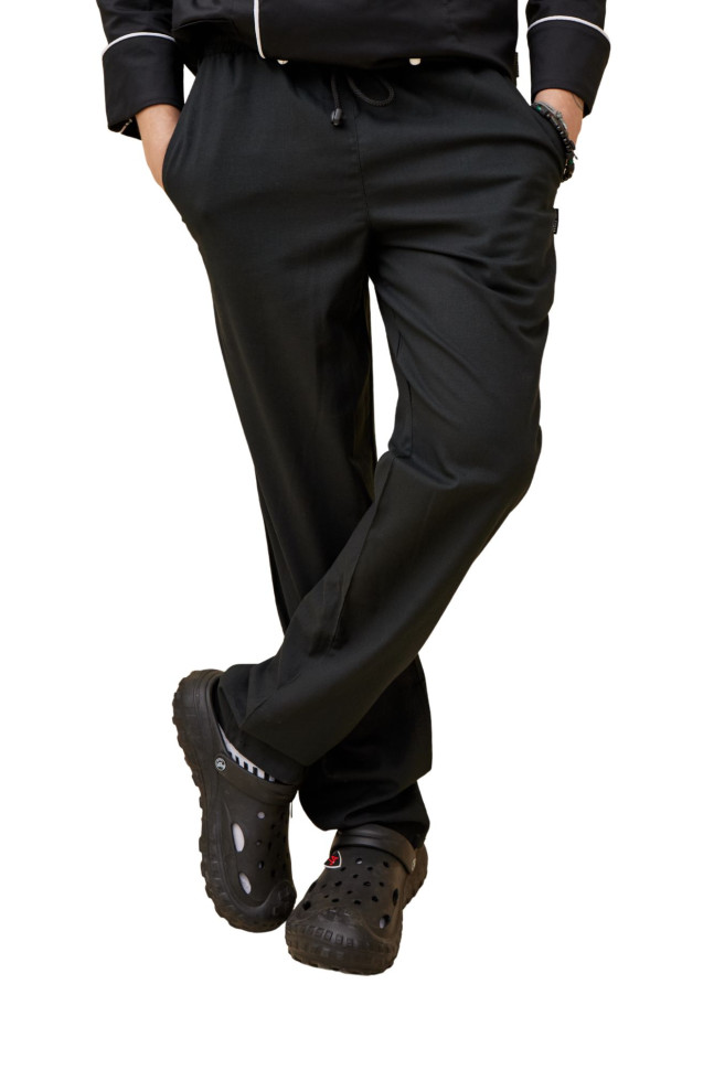 Pantaloni de bucătar unisex, negri, 100% bumbac, cu buzunare