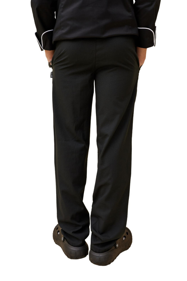 Pantaloni de bucătar unisex, negri, 100% bumbac, cu buzunare