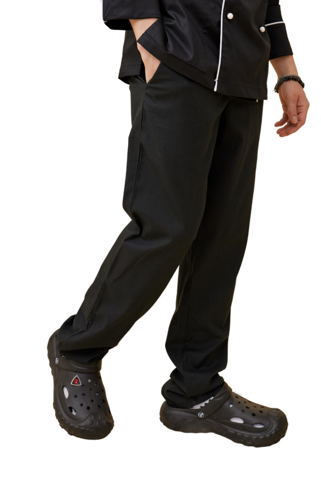 Pantaloni de bucătar unisex, negri, 100% bumbac, cu buzunare