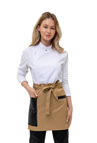 Short apron beige with leather pocket