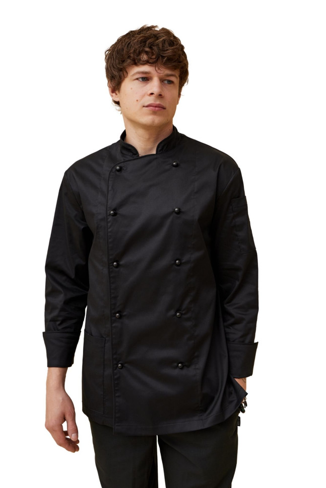Поварской унисекс китель «Вермонт» черный с черным кантом