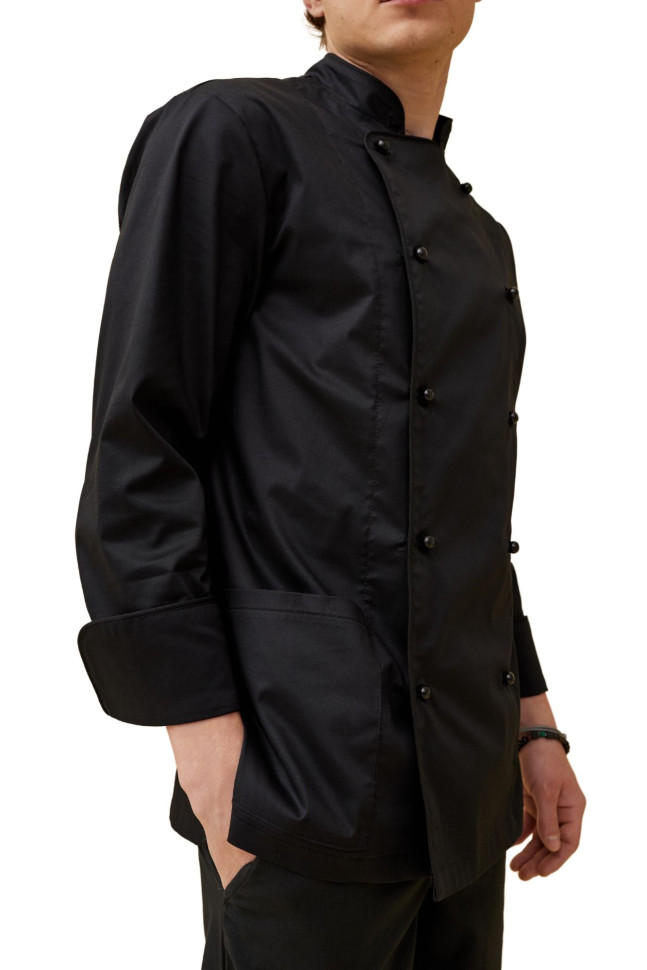 Поварской унисекс китель «Вермонт» черный с черным кантом