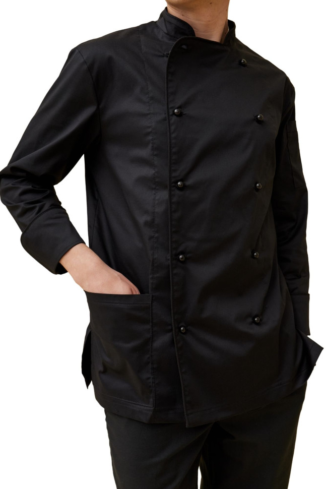 Поварской унисекс китель «Вермонт» черный с черным кантом