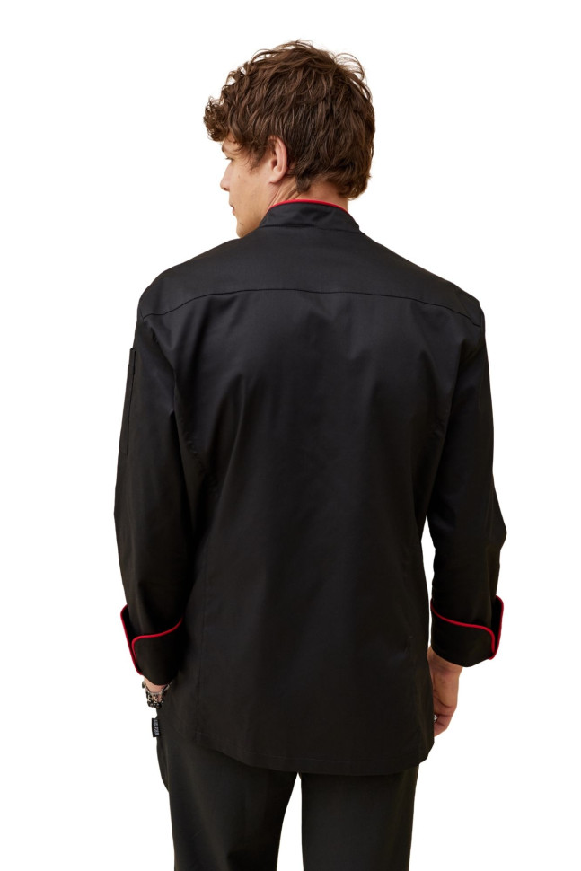 Поварской унисекс китель «Вермонт» черный с черным кантом