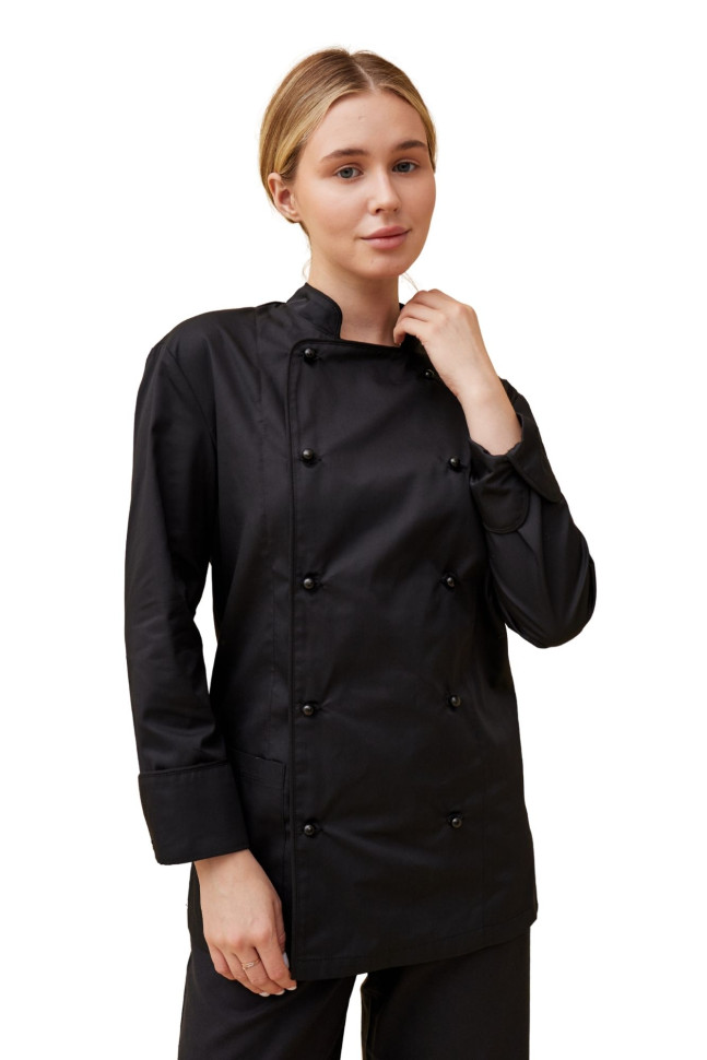 Поварской унисекс китель «Вермонт» черный с черным кантом 