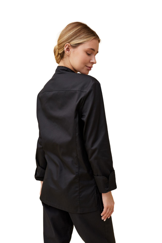 Поварской унисекс китель «Вермонт» черный с черным кантом 