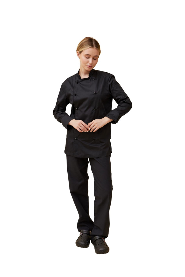 Поварской унисекс китель «Вермонт» черный с черным кантом 