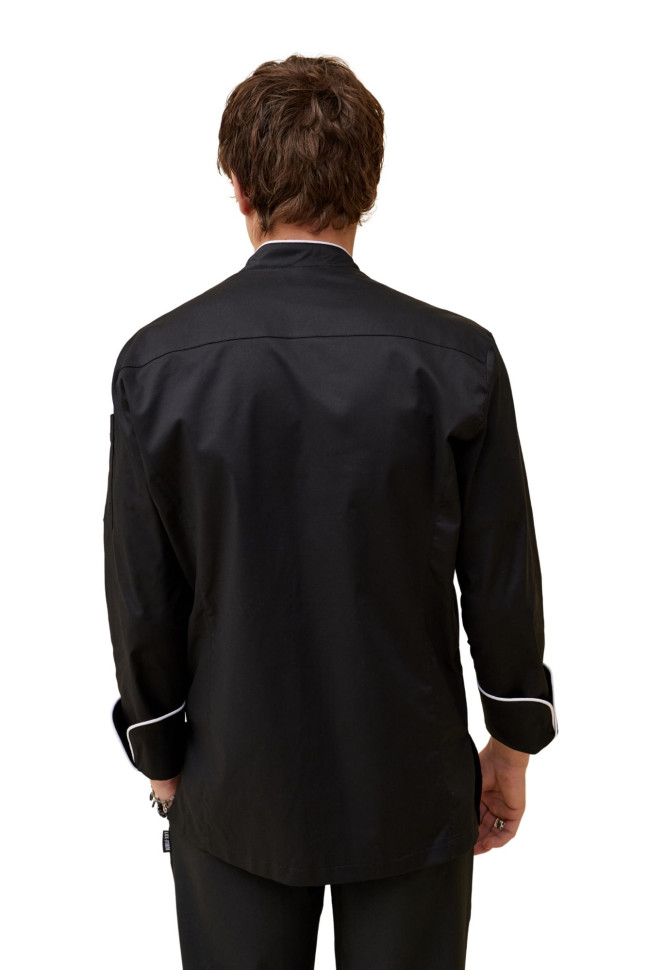 Поварской унисекс китель «Вермонт» черный с белым кантом 