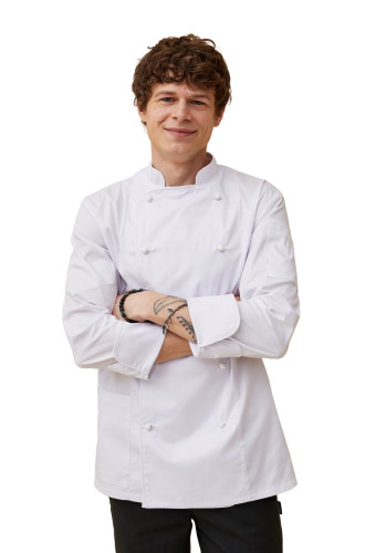 Поварской унисекс китель «Вермонт» белый с белым кантом  