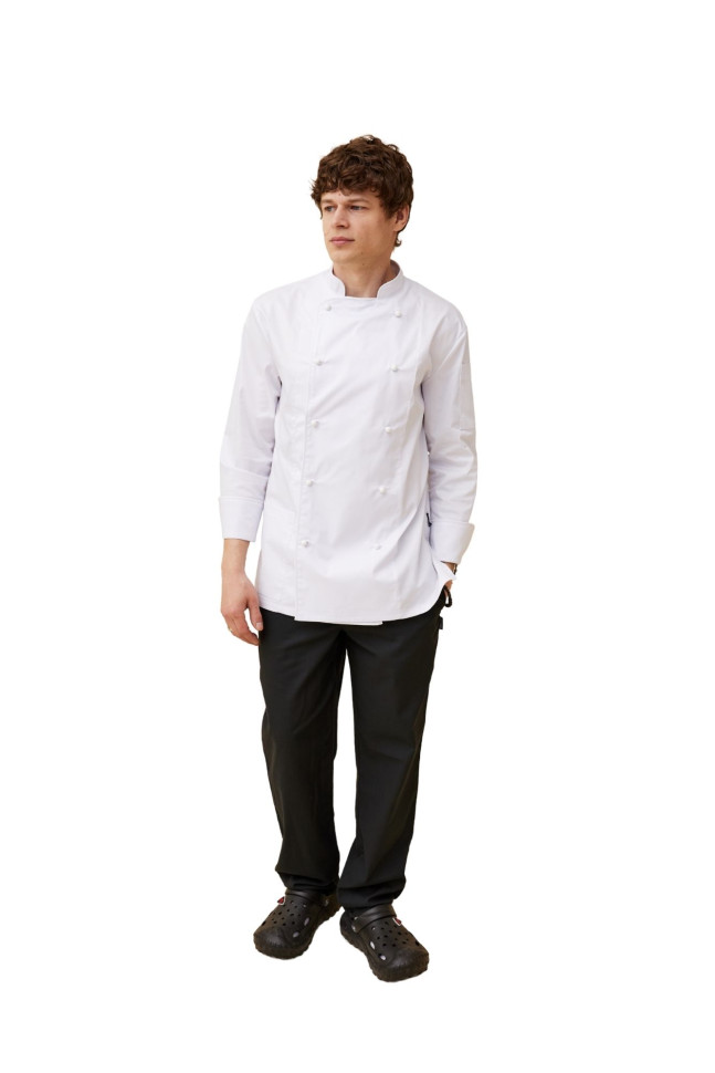 Поварской унисекс китель «Вермонт» белый с белым кантом  