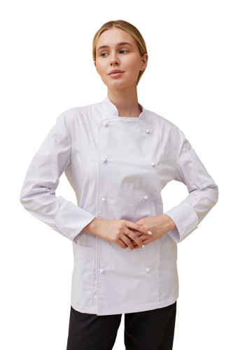 Поварской унисекс китель «Вермонт» белый с белым кантом  