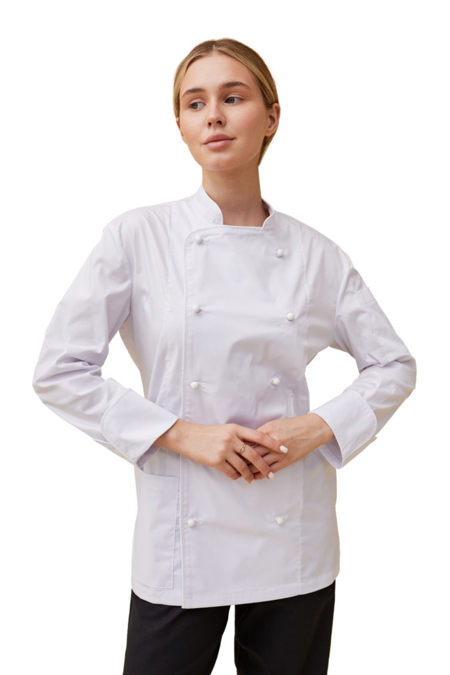 Поварской унисекс китель «Вермонт» белый с белым кантом  