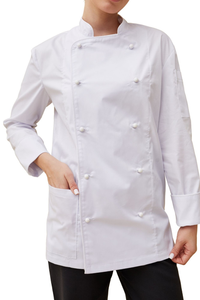 Поварской унисекс китель «Вермонт» белый с белым кантом  