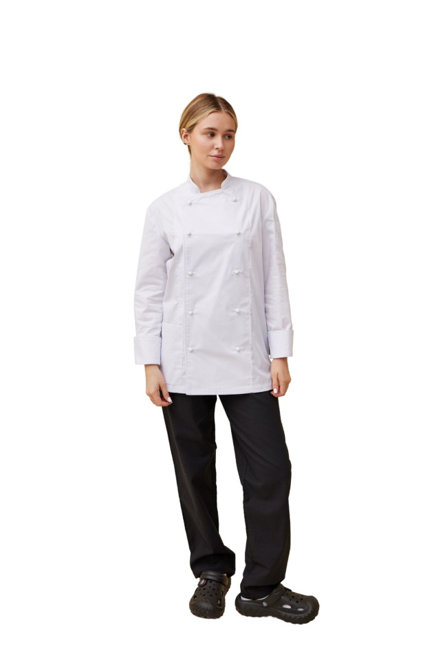 Поварской унисекс китель «Вермонт» белый с белым кантом  