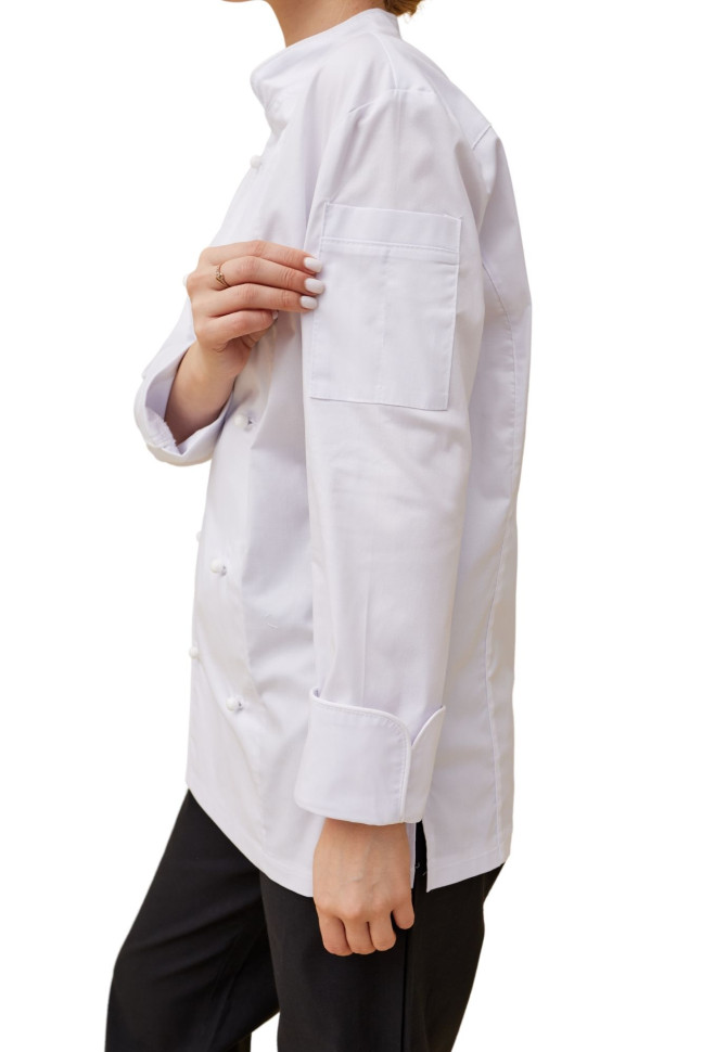 Поварской унисекс китель «Вермонт» белый с белым кантом  
