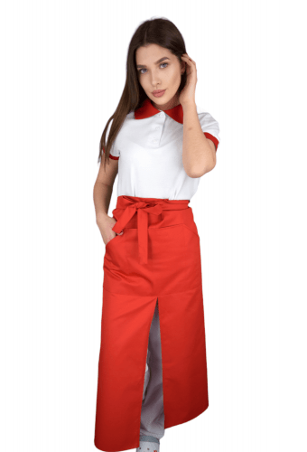 Chef's/waiter's apron from waist to floor, water-repellent, red