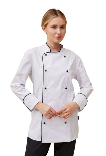 Поварской унисекс китель «Вермонт» белый с черным кантом  