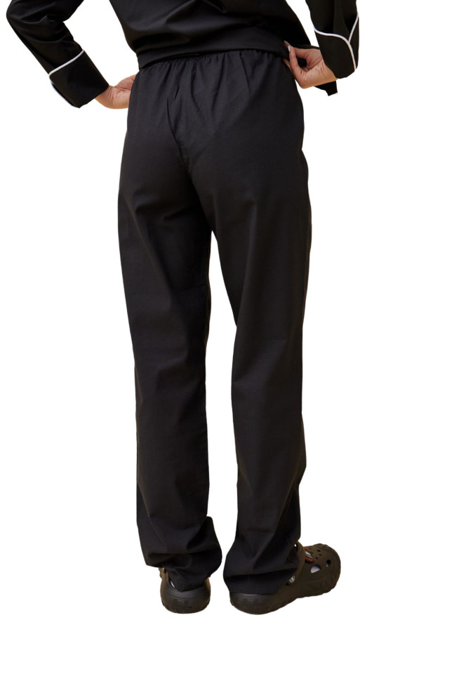 Pantaloni de bucătar unisex, negri, 100% bumbac, cu buzunare 