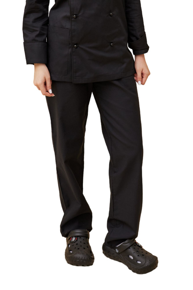 Pantaloni de bucătar unisex, negri, 100% bumbac, cu buzunare 