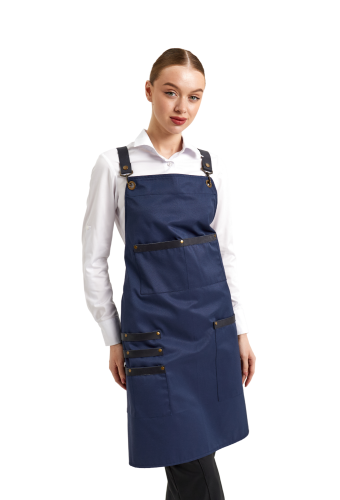 Фартук водоотталкивающий с нагрудником поварской/официантский синий &quot;Кожа&quot;